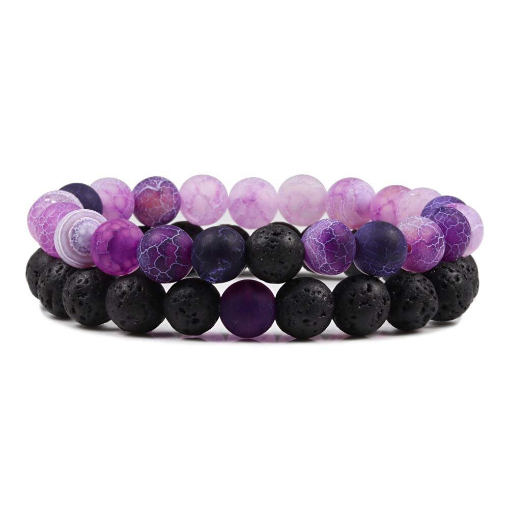 2pcs/Set Black Lava Bracelets Natural Weathered Stone Bracelets Bangles Bracelet for Women Men Yoga Jewelry,Style 3