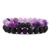 2pcs/Set Black Lava Bracelets Natural Weathered Stone Bracelets Bangles Bracelet for Women Men Yoga Jewelry,Style 3 view 1