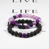 2pcs/Set Black Lava Bracelets Natural Weathered Stone Bracelets Bangles Bracelet for Women Men Yoga Jewelry,Style 3 view 4