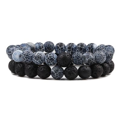 2pcs/Set Black Lava Bracelets Natural Weathered Stone Bracelets Bangles Bracelet for Women Men Yoga Jewelry,Style 1