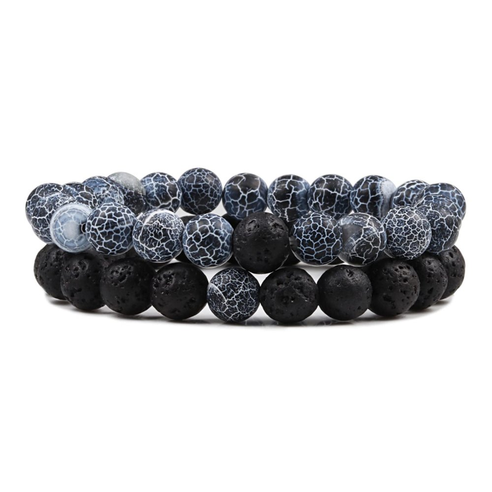 2pcs/Set Black Lava Bracelets Natural Weathered Stone Bracelets Bangles Bracelet for Women Men Yoga Jewelry,Style 1