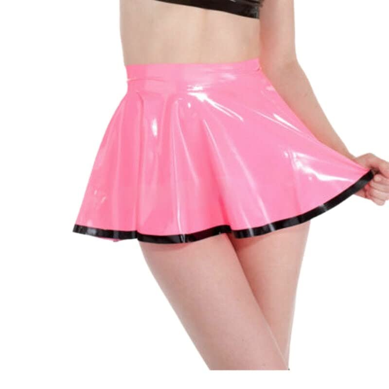 QJZM Sexy Natural Latex Women Dress Handmade A-line Latex Mini Dress Cute Girl Sexy Skirt,Transparent Black,L