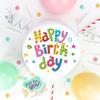 Victoria Sponge happy birthday themed cake - A delicious traditional vanilla sponge cake with buttercream and a rich apple and raspberry jam, serves 10-12 portions. Baked by bakerdays. view 3