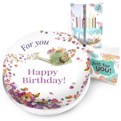 Victoria Sponge Floral Gardening Themed Birthday Cake | A Delicious Traditional Vanilla Sponge Birthday Cake With Buttercream & A Rich Apple & Raspberry Jam | Serves 10-12 | Baked By Bakerdays.
