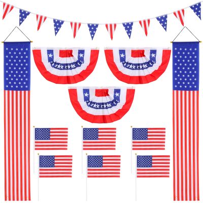 4th of July Decorations Hanging American Flag Banners USA Pleated Fan Flag Bunting Flag Patriotic Half Fan Banner Flag Decorations for Fourth of July Memorial Day Decor Outdoor Yard Indoor Decorations