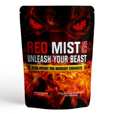 Boditronics RED Mist V4 375g Pre Workout Supplement with Citrulline Malate, Beta Alanine, Taurine, L-Arginine AKG, Creatine HCl, L-Tyrosine, Caffeine and Pine Bark Extract |Pre-Workout Powder