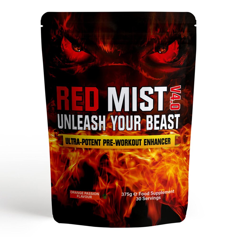 Boditronics RED Mist V4 375g Pre Workout Supplement with Citrulline Malate, Beta Alanine, Taurine, L-Arginine AKG, Creatine HCl, L-Tyrosine, Caffeine and Pine Bark Extract |Pre-Workout Powder