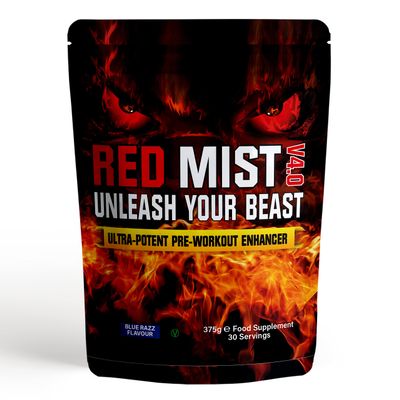 Boditronics RED Mist V4 375g Pre Workout Supplement with Citrulline Malate, Beta Alanine, Taurine, L-Arginine AKG, Creatine HCl, L-Tyrosine, Caffeine and Pine Bark Extract |Pre-Workout Powder