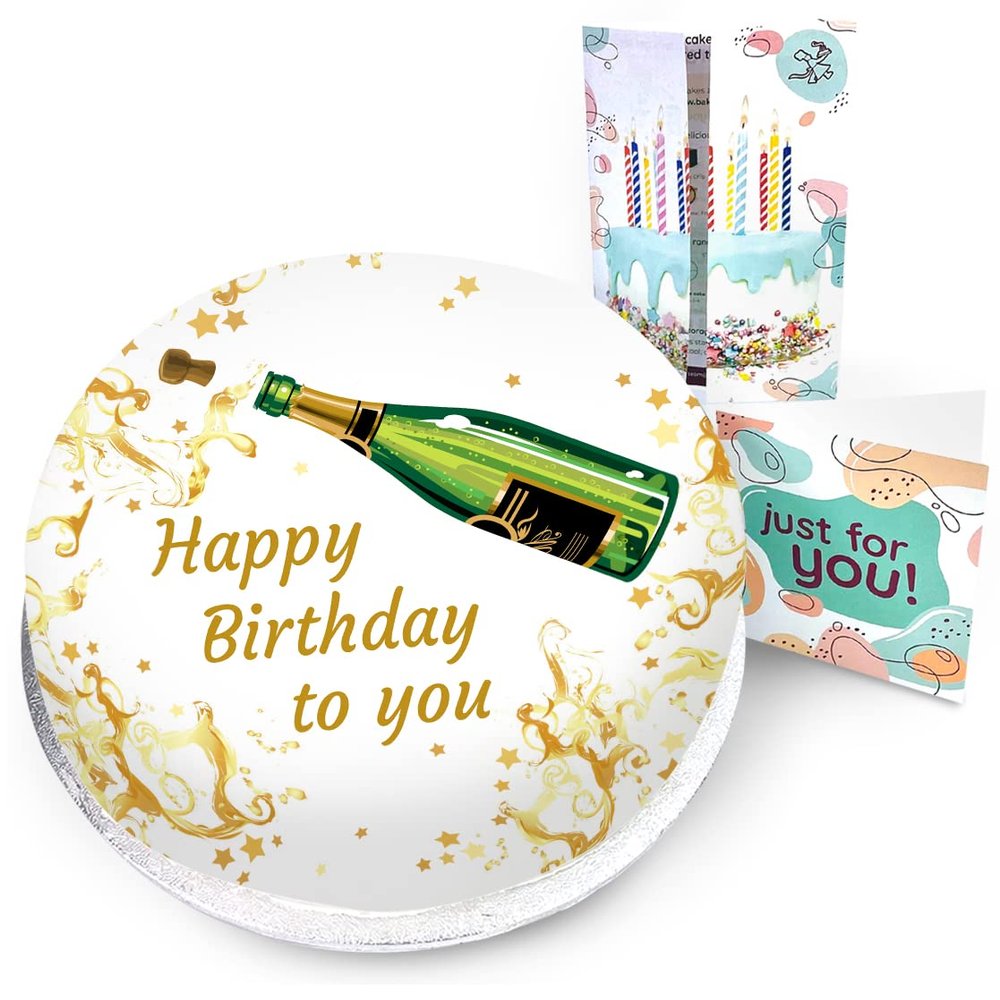 Victoria Sponge champagne themed birthday cake - A delicious traditional vanilla sponge cake with buttercream and a rich apple and raspberry jam, serves 10-12 portions. Baked by bakerdays.