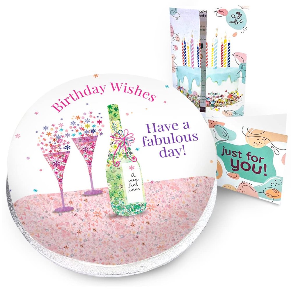 Victoria Sponge champagne whishes themed birthday cake - A delicious traditional vanilla sponge cake with buttercream and a rich apple and raspberry jam, serves 10-12 portions. Baked by bakerdays.