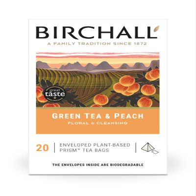 Birchall Green Tea & Peach - 20 Enveloped Plant-Based Prism Tea Bags