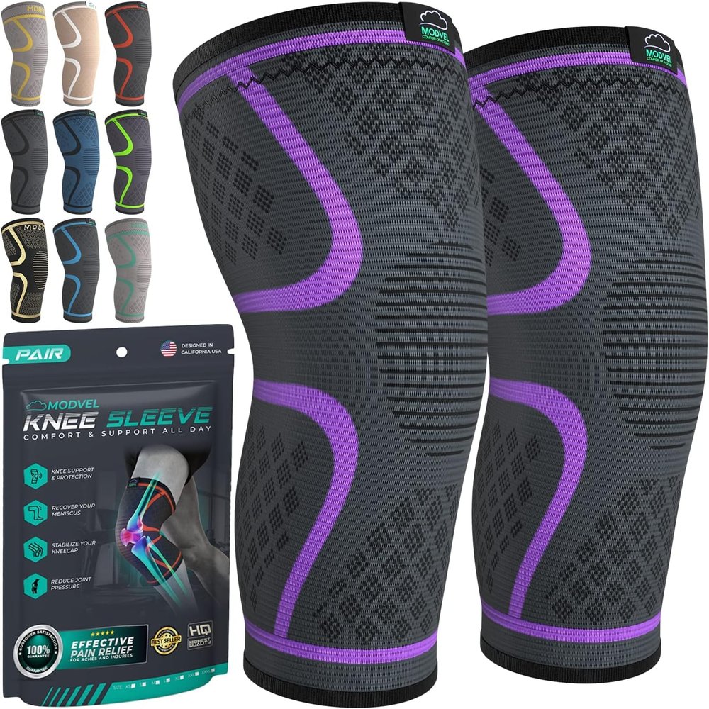 MODVEL Knee Support Compression Sleeve Women & Men - 2 Pack, Running Knee Brace, ACL & Arthritis Pain Relief, Joint Pain, Meniscus Tear, & Every day use (XS)