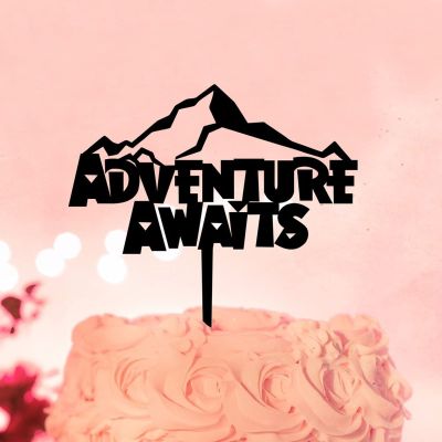 Adventure Awaits Graduation Themed Cake Toppers Acrylic Black For Congrats Graduation Party Favors Cake Toppers Graduation Cap Grad Gifts For Son/Daughter For Weddings Racing Travel Retirement