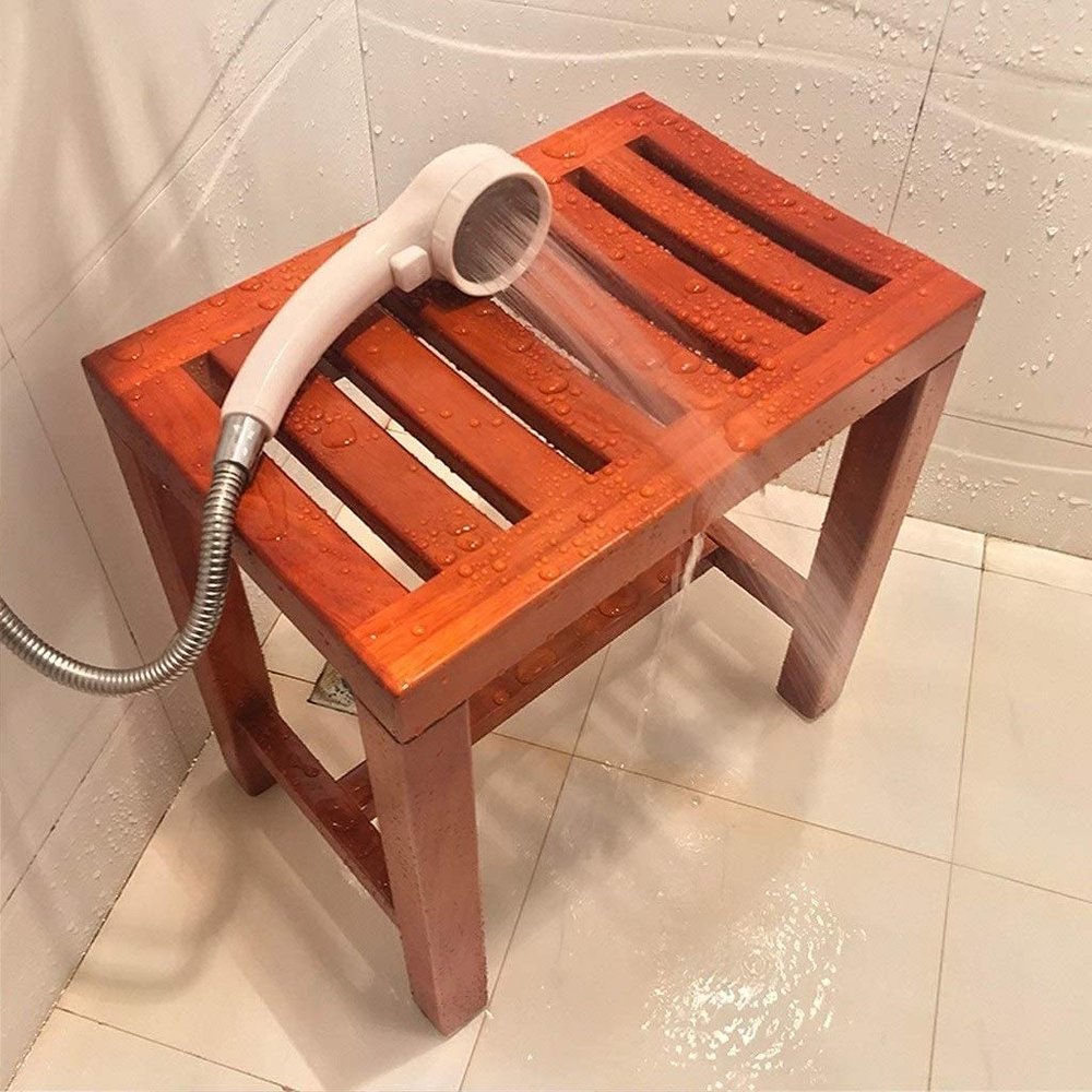 ASD321 Wooden Bath stool, Waterproof Bathroom Stool for Elderly Bath Chair Wood Shower Bench Adult Non-slip Wooden Shower seat Bathtub Spa Change Shoes Stool (Color : A1)