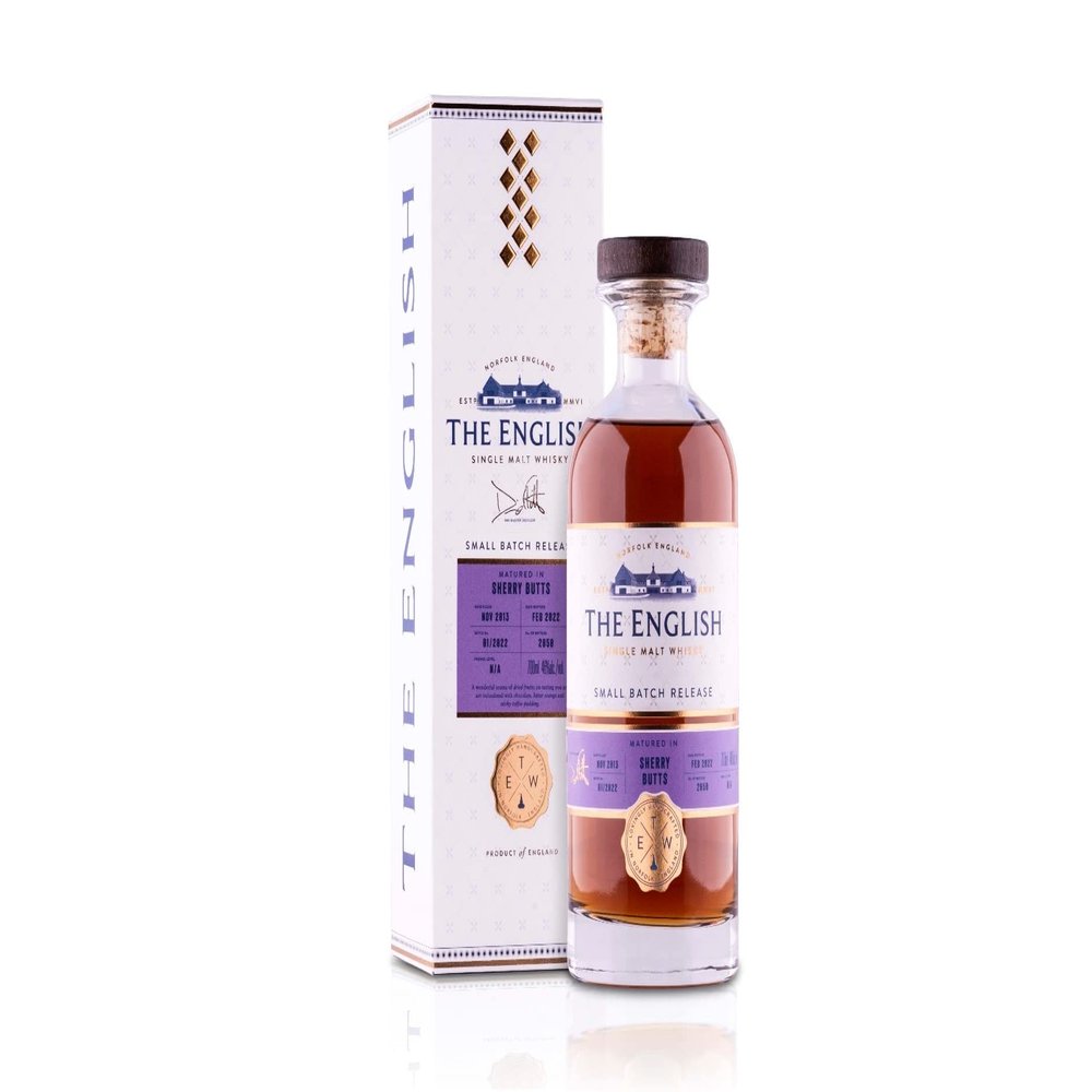 The English Small Batch: Sherry Butt Matured Single Malt Whisky, 46% vol, 70cl Gift Box