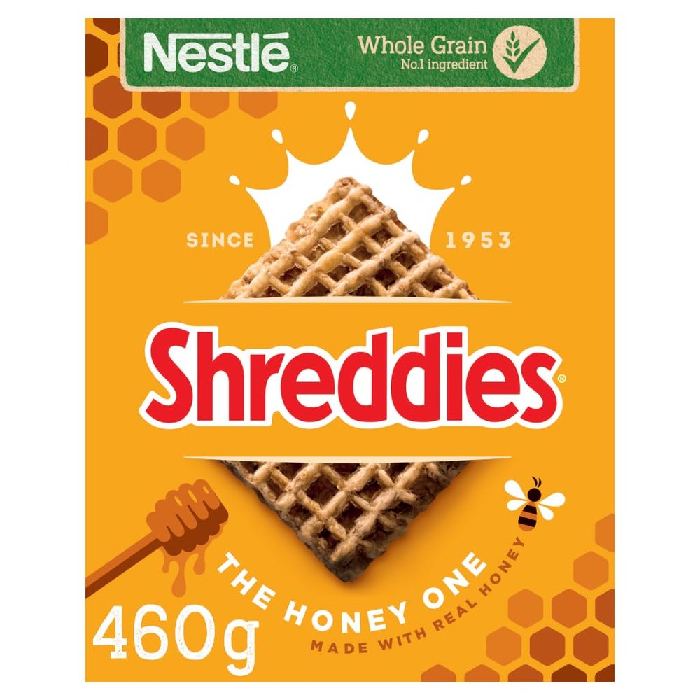 Nestl Cereals - Shreddies Breakfast Cereal - Bitesize Wholegrain Wheat Cereal - The Honey One - High Fibre, No Added Sugar - 460g