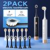 Aneebart Sonic 2 Pack Electric Toothbrush for Adults and Kids, Travel Toothbrush Includes 12 Replacement Toothbrush Heads, 6 Modes with 2 MIN Smart Timer (Black White) view 2