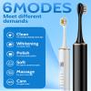 Aneebart Sonic 2 Pack Electric Toothbrush for Adults and Kids, Travel Toothbrush Includes 12 Replacement Toothbrush Heads, 6 Modes with 2 MIN Smart Timer (Black White) view 3