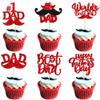24 Pack Happy Father's Day Cupcake Toppers with Moustache Red Glitter World's Best Dad Cake Toppers No 1 Dad Cupcake Picks for Happy Father's Day Theme Party Cake Decorations Supplies view 1