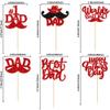 24 Pack Happy Father's Day Cupcake Toppers with Moustache Red Glitter World's Best Dad Cake Toppers No 1 Dad Cupcake Picks for Happy Father's Day Theme Party Cake Decorations Supplies view 2