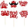 24 Pack Happy Father's Day Cupcake Toppers with Moustache Red Glitter World's Best Dad Cake Toppers No 1 Dad Cupcake Picks for Happy Father's Day Theme Party Cake Decorations Supplies view 3