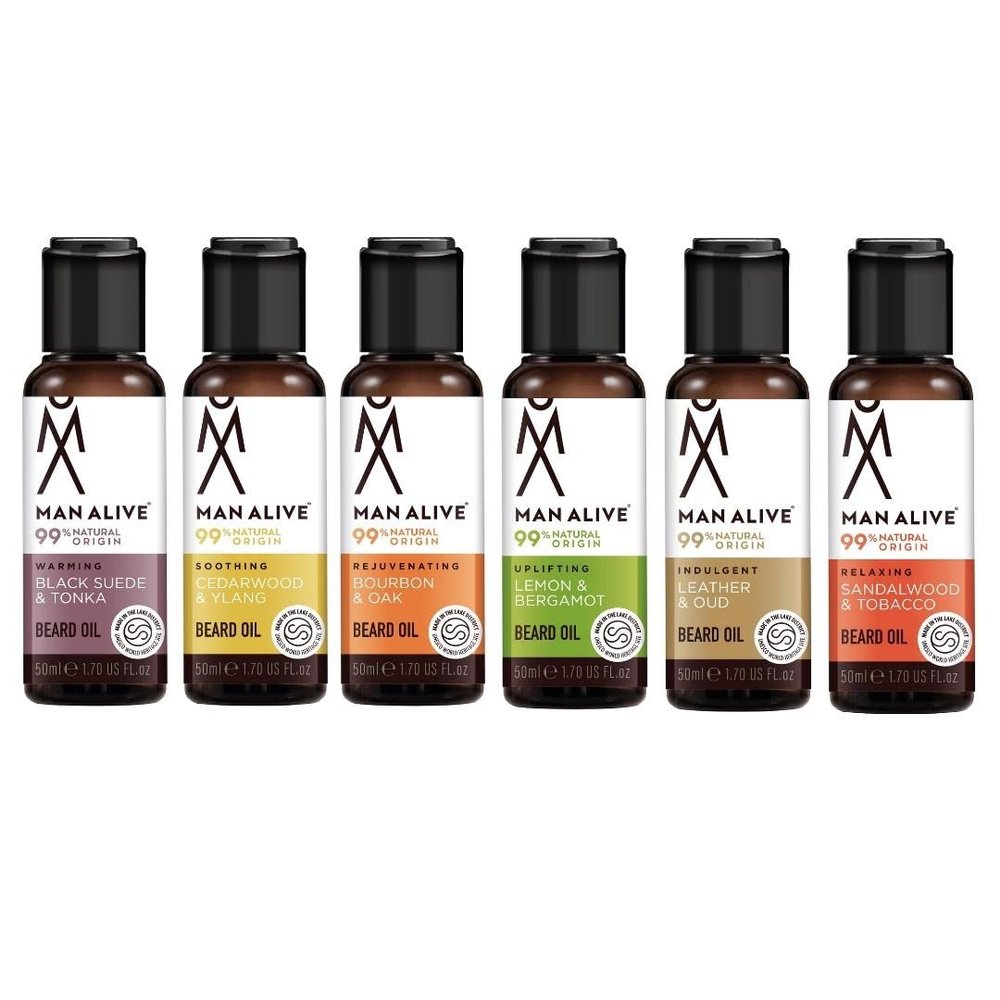 Beard Oil for men by Man Alive 99% Natural skincare 50ml with Oatmeal, Argan Oil, Jojoba Oil & Almond Oil, gifts for men softens facial hair mens gifts birthday gifts for him (6 Scents)