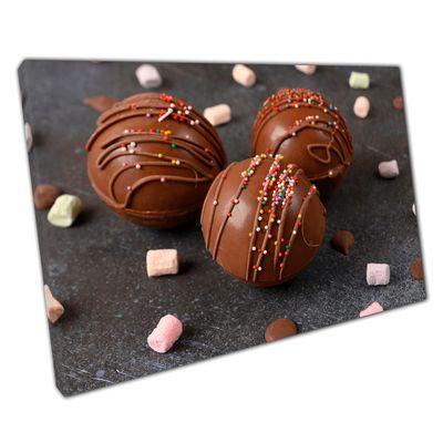 Chocolate Cocoa Bombs Filled With Marshmallows Hot Chocolate Recipe Comfort Candy Wall Art Print On Canvas Picture For Home Office Decor 30x20cm (12x8In)