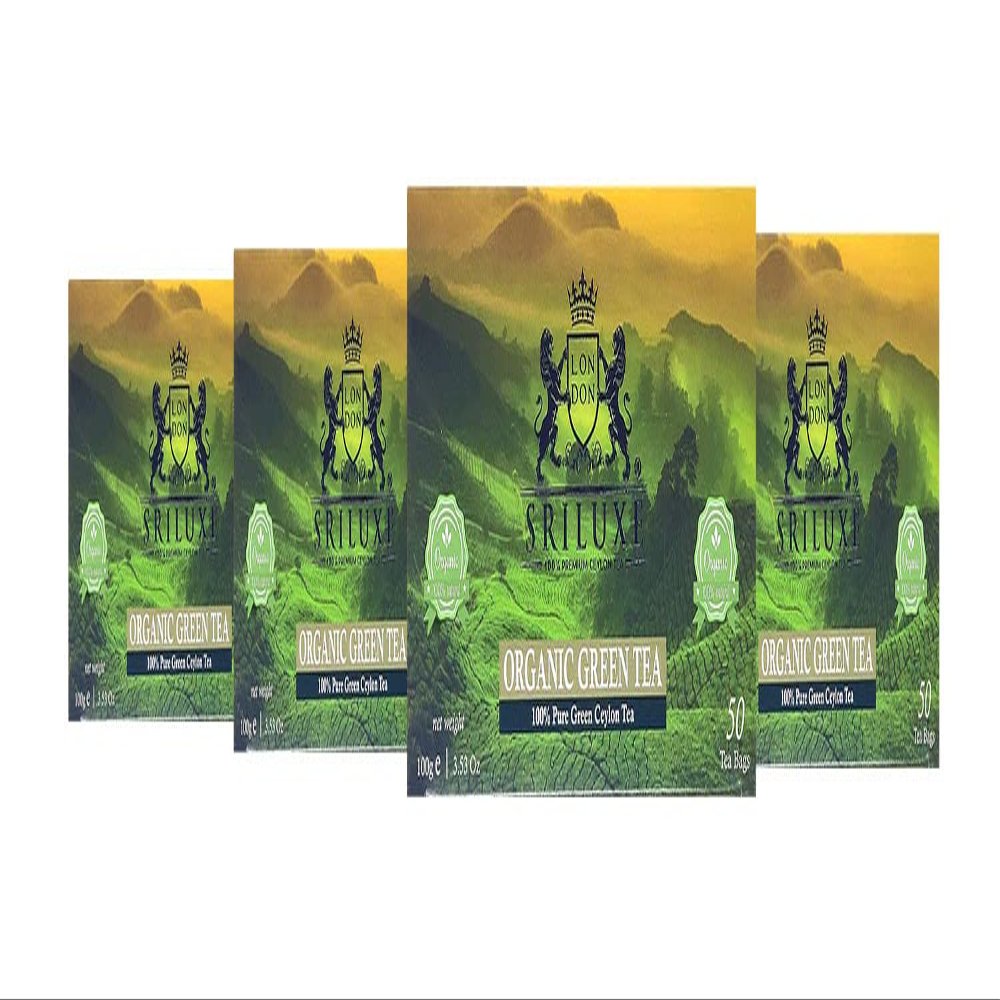 100% Pure Organic Sri Lankan Green Tea Bags | 100% Natural & Pure, 200 Teabags | High in Antioxidant | (Multi Pack of 4 x 50 Teabags)