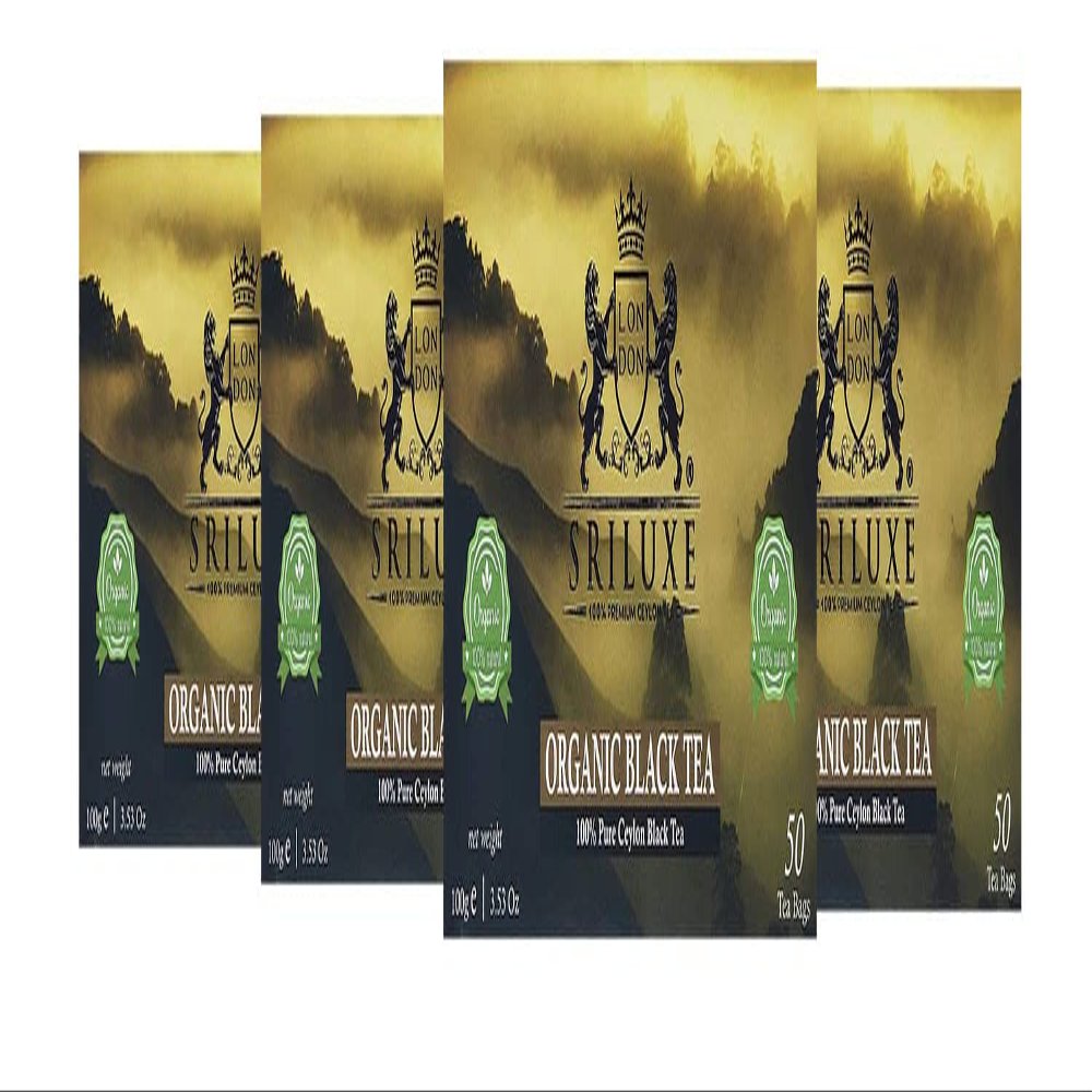 100% Pure Organic Black Tea Bags | Luxury Ceylon Black 200 Teagags | Natural Tea High in Antioxidant |(Multi Pack of 4 x 50 Teabags)