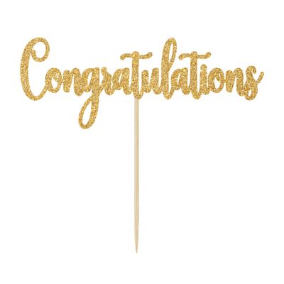 Gold Glitter Congratulations Cake Topper - Congrats Cake Topper - Graduation, Wedding, Retirement, Birthday, Anniversary, Celebration Party Decorations