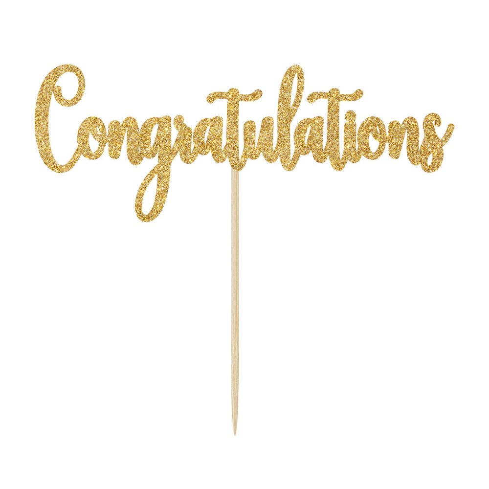 Gold Glitter Congratulations Cake Topper - Congrats Cake Topper - Graduation, Wedding, Retirement, Birthday, Anniversary, Celebration Party Decorations