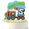 5th Birthday Cake Topper, Choo Choo I'm 5 train Theme Kids Birthday Glitter Party Decoration Supplies view 1