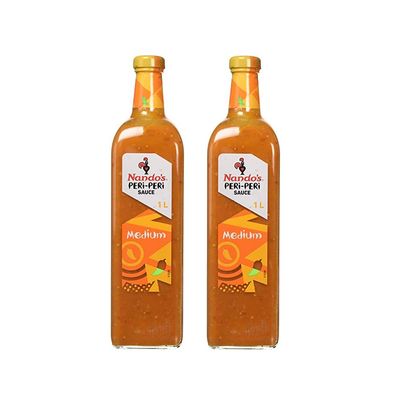 2 x 1 Litre Medium Hot Peri - Peri Quick Marinade Medium Sauce Cooking Barbeque Oven Grill Food Topping Sizzling Flavours