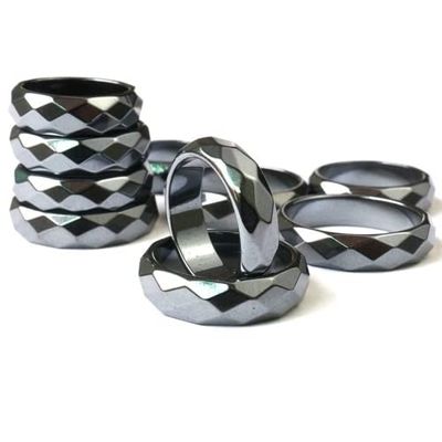 RICHRAIN 10PCS Hematite Rings/Crystals Rings/Women Mens Black Band for Gifts (Faceted)