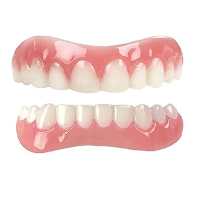 XZLZMD Silicone Dentures Instant Veneer Upper and Lower Dentures Cosmetic Natural Shade Prosthesis Teeth Smile Dentures Comfortable Removable Dental Prosthesis,1pair