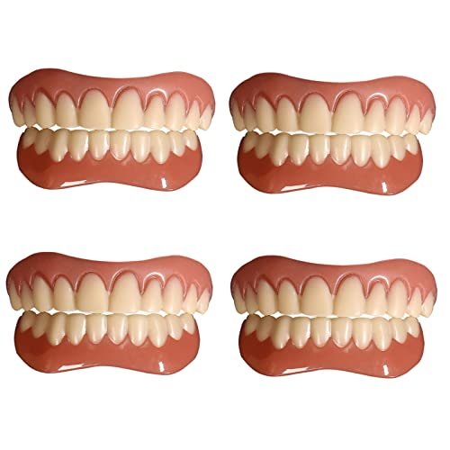 XZLZMD Silicone Dentures Whitening Temporary Prosthesis Teeth Top Bottom Dental Prostheses Instant Perfect Smile Veneer Dentures Braces for Men And Women,4pair
