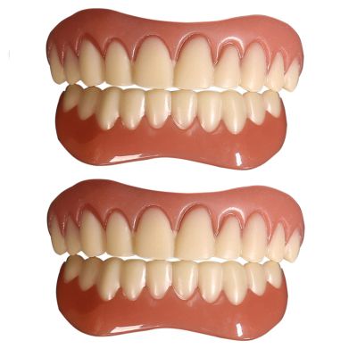 XZLZMD Silica Gel Dentures Temporary Upper and Lower Prosthesis Teeth Instant Perfect Smile Veneer Temporary Dental Prosthesis Teeth Cosmetic Dental Veneers for Men Women One Size,2pair