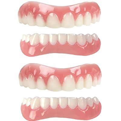 XZLZMD Silicone Instant Veneer Upper & Lower Dentures Cosmetic Natural Shade Prosthesis Teeth Smile Comfortable Removable Dental Prosthesis, 2 Pair