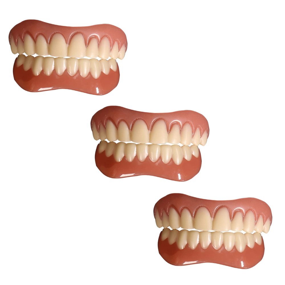 XZLZMD Silicone Dentures Whitening Temporary Prosthesis Teeth Top Bottom Dental Prostheses Instant Perfect Smile Veneer Dentures Braces for Men And Women,3pair
