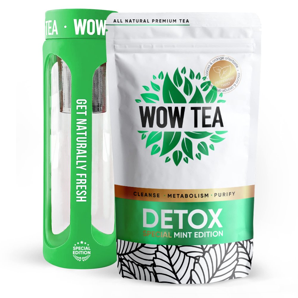 WOW TEA: Fresh Start Pack - Mint Detox Tea and Green Infuser Bottle