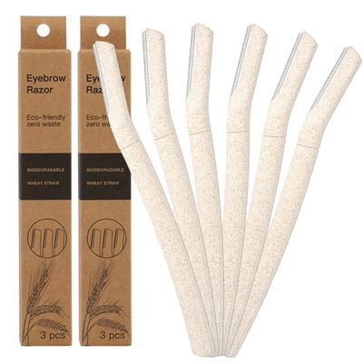 6 Pieces Eyebrow Razors Dermaplaning Blades for Face, Biodegradable Eco Women WheatStraw Facial Peach Fuzz Remover, Exfoliating Dermaplaning Tool for Women and Men