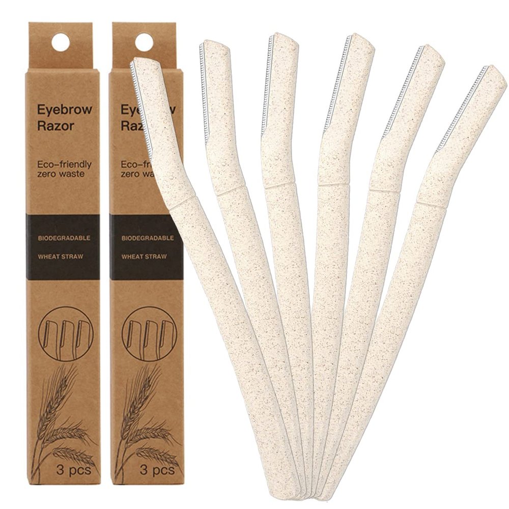 6 Pieces Eyebrow Razors Dermaplaning Blades for Face, Biodegradable Eco Women WheatStraw Facial Peach Fuzz Remover, Exfoliating Dermaplaning Tool for Women and Men