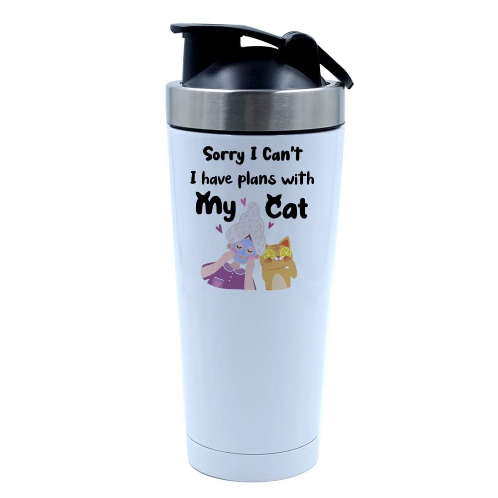 Getagift 500ml Aluminium Shaker Bottle for Supplement Shakes - Easy Clean, Durable Cup Mothers Day, Sorry I Can't I Have Plans With My Cat Birthday, Christmas Mum, mummy. (White)