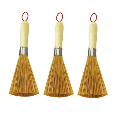 3pcs Bamboo Kitchen Wok Brush Pan Pot Cleaning Brush with Long Wooden Handle Kitchen Cleaning Tools for Kitchen Restaurant