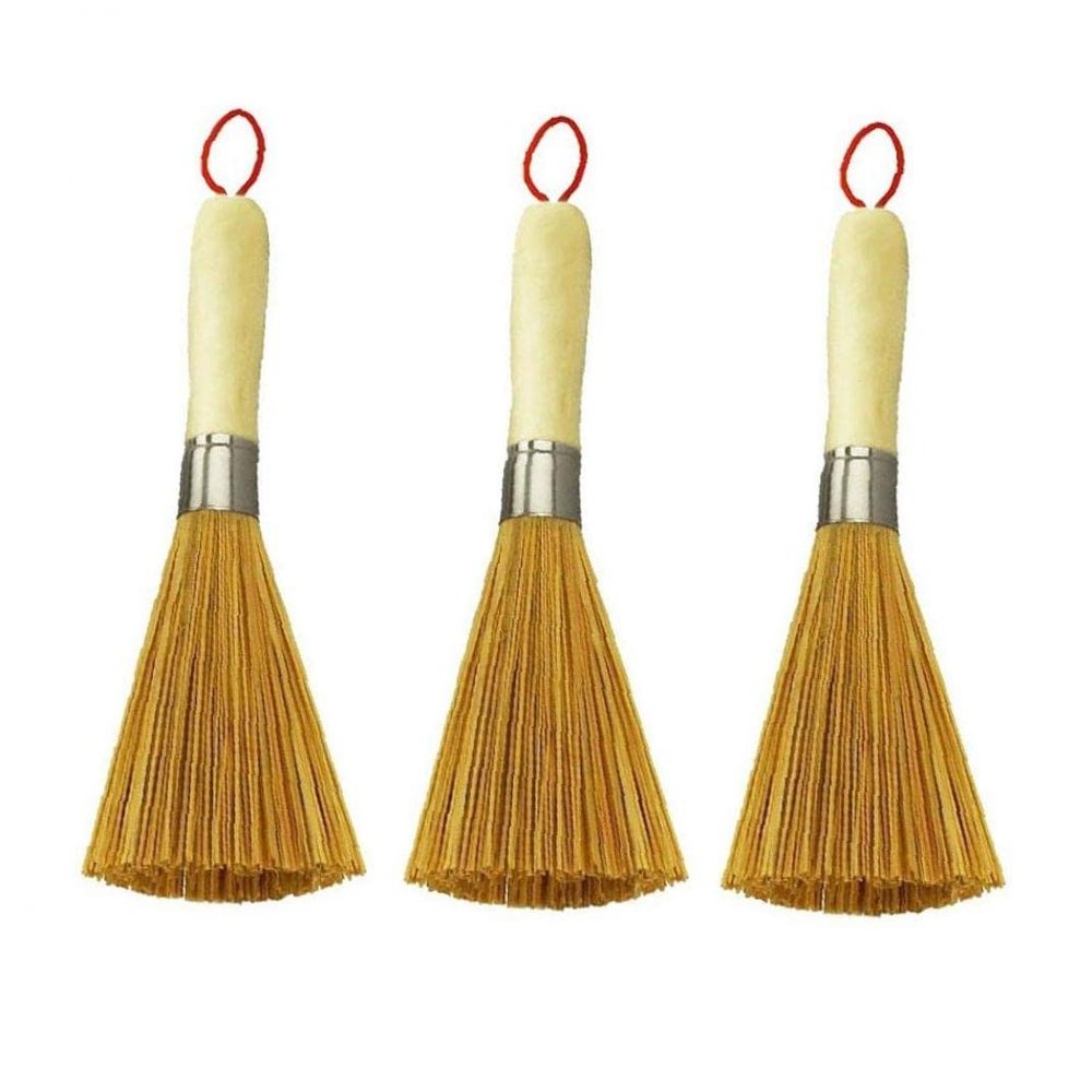 3pcs Bamboo Kitchen Wok Brush Pan Pot Cleaning Brush with Long Wooden Handle Kitchen Cleaning Tools for Kitchen Restaurant