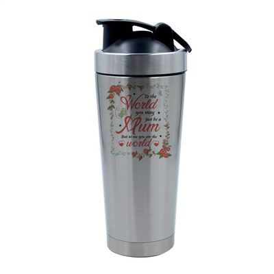 Getagift 500ml Aluminium Shaker Bottle for Supplement Shakes - Easy Clean, Durable Cup Mothers Day, To The World You May Just Be a Mum But To Me You Are The World. (Silver)