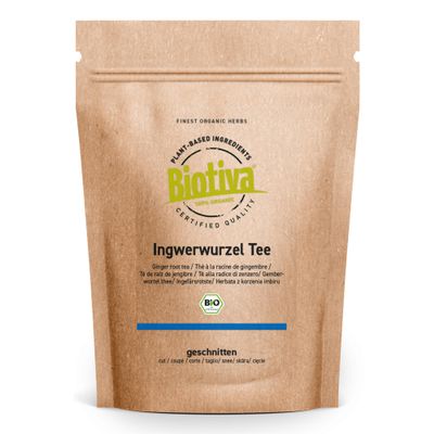 Biotiva Ginger Root Tea Organic 400g (2x200g) - Ginger Cut - hot - Herbal Tea - Bottled and Controlled in Germany