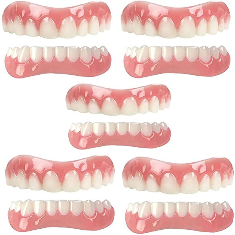 XZLZMD Silicone Dentures Top Bottom Dental Prostheses Cosmetic Veneer Natural Tone Instant Veneers Dental Whitening Temporary Prosthesis Teeth Men and Women Veneer,5pair