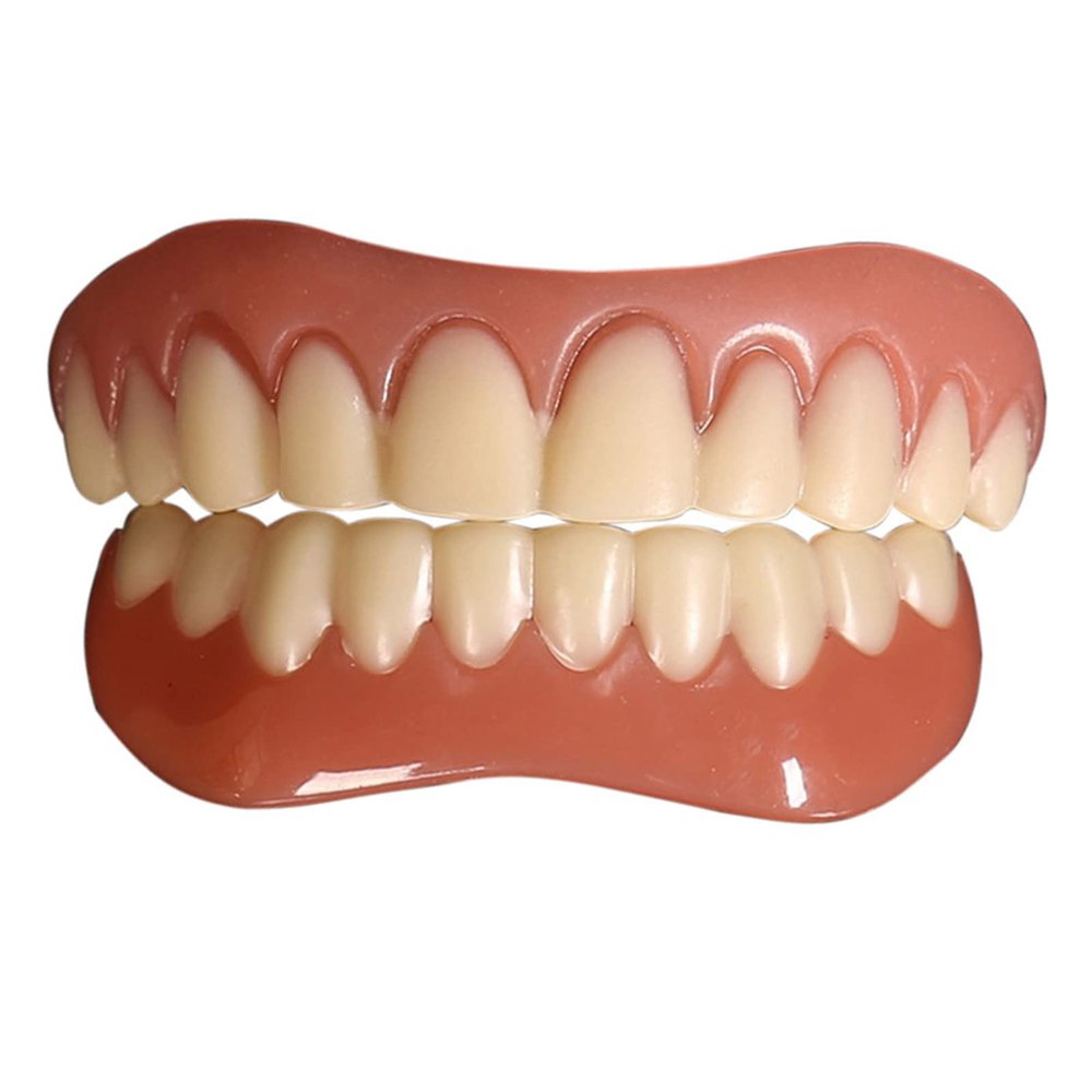 XZLZMD Silicone Prosthesis Teeth Top Bottom False Teeth Whitening Temporary Prosthesis Teeth Natural Tone Instant Veneers Dentures Cosmetic Veneer for Men Women One Size,1pair