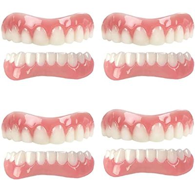 XZLZMD Silicone Dentures Temporary Dental Prosthesis Comfortable Upper and Lower Dentures Bright White Shade Cosmetic Prosthesis Teeth for Men Women One Size,4pair